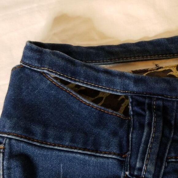 Blue Denim Shorts with Cheetah Print Accents - Picture 3 of 8